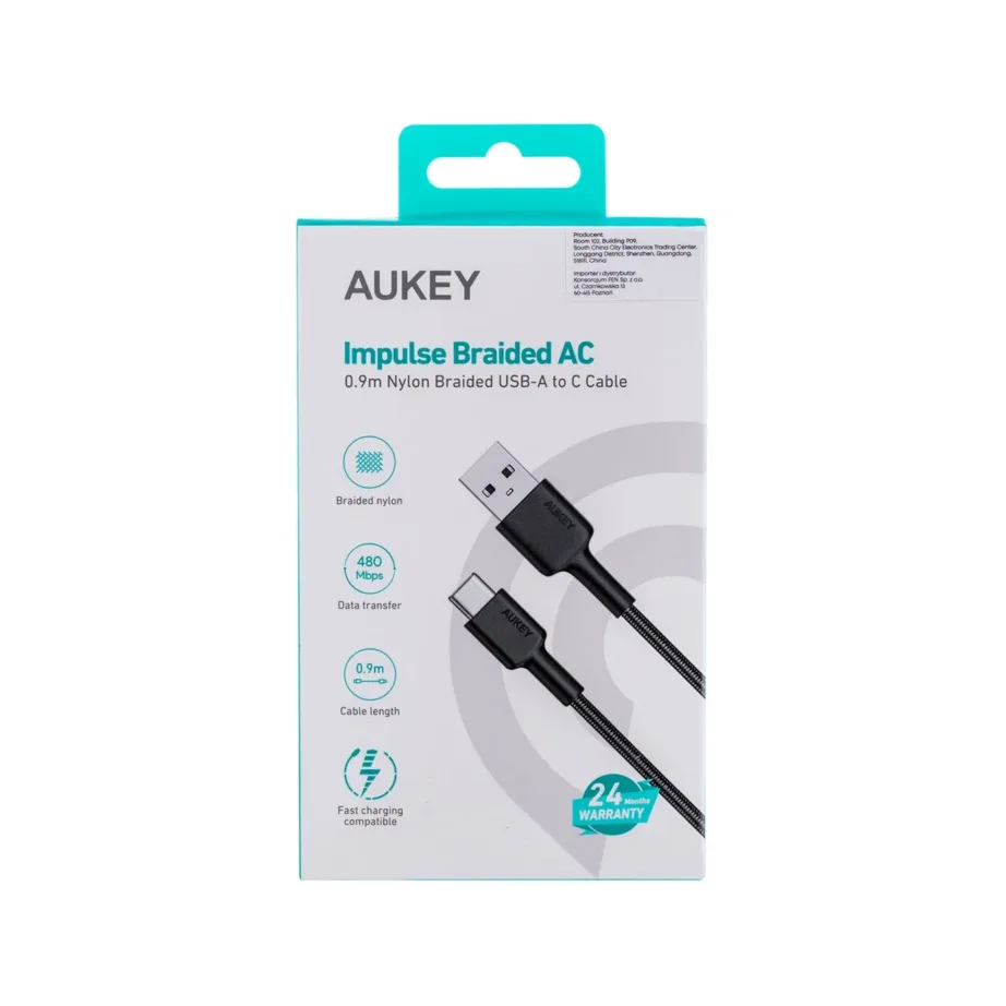 AUKEY CB-CD30 0,9 m must nailonpunutisest USB-A–USB-C kaabel kiirlaadimise ja USB PD 3.0 toega – 4