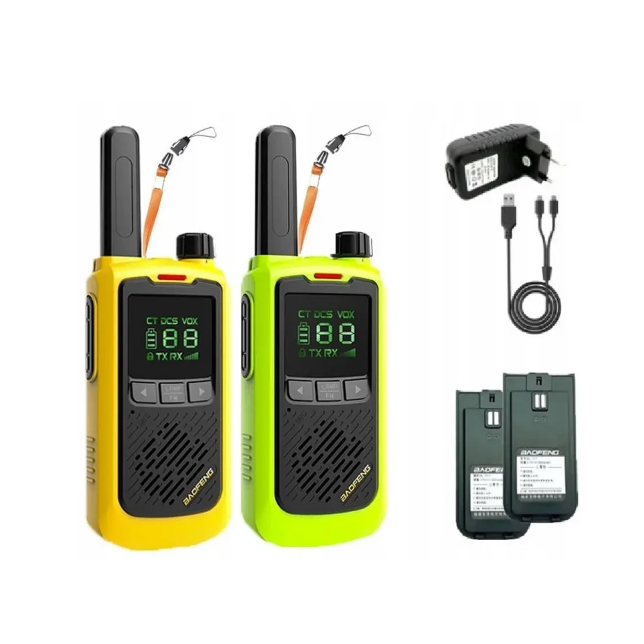 Baofeng BF-T17 2 tk kollane laste PMR raadiosaatja komplekt, 16 kanalit, 10 km ulatus, 1500 mAh laetava akuga – 2