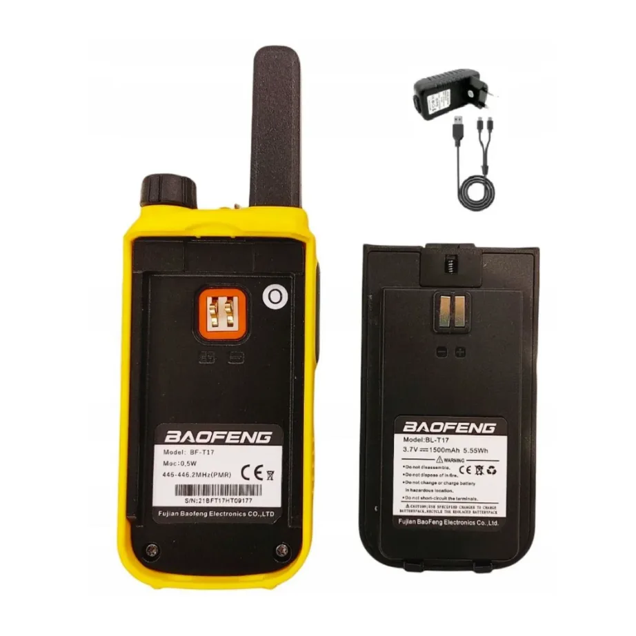 Baofeng BF-T17 2 tk kollane laste PMR raadiosaatja komplekt, 16 kanalit, 10 km ulatus, 1500 mAh laetava akuga – 3