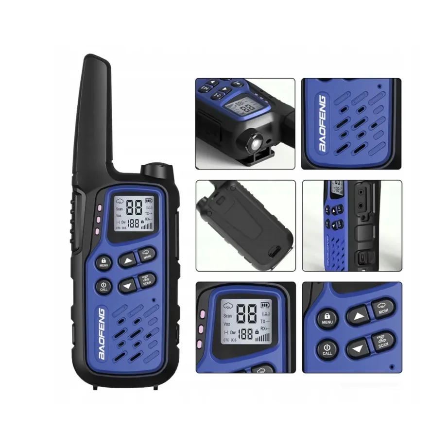 Baofeng BF-T25E 2-osaline 16-kanaline 10 km sinine laste raadiosaatjate komplekt, 1400 mAh Li-Ion aku, VOX, LED, Kenwood 2-pin – 2