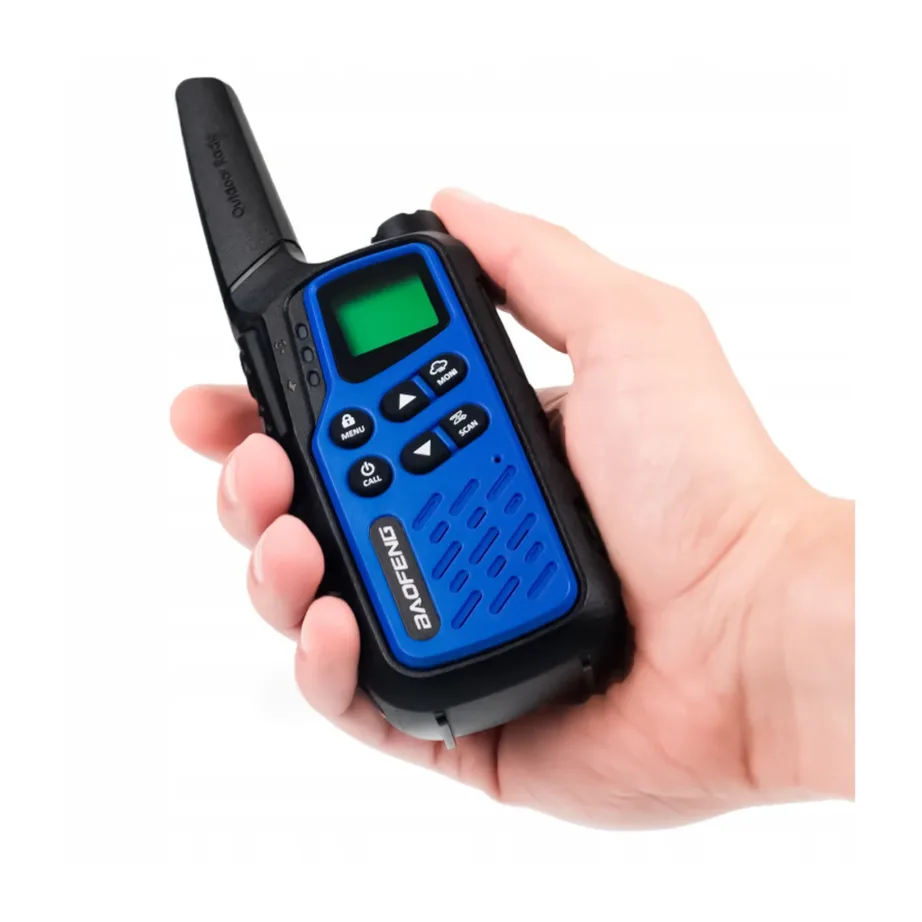 Baofeng BF-T25E 2-osaline 16-kanaline 10 km sinine laste raadiosaatjate komplekt, 1400 mAh Li-Ion aku, VOX, LED, Kenwood 2-pin – 5