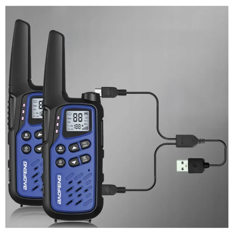 Baofeng BF-T25E 2-osaline 16-kanaline 10 km sinine laste raadiosaatjate komplekt, 1400 mAh Li-Ion aku, VOX, LED, Kenwood 2-pin