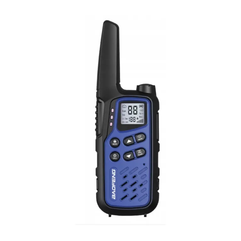 Baofeng BF-T25E 2-osaline 16-kanaline 10 km sinine laste raadiosaatjate komplekt, 1400 mAh Li-Ion aku, VOX, LED, Kenwood 2-pin