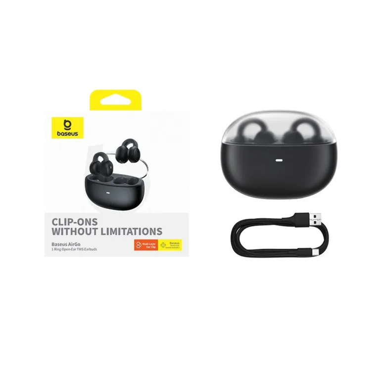 Baseus AirGo 1 Ring A00069201113-00 mustad TWS Bluetooth 5.3 in-ear kõrvaklapid, 6+25 h akuga, veekindlad, puutejuhtimisega, kõnede ja muusika jaoks