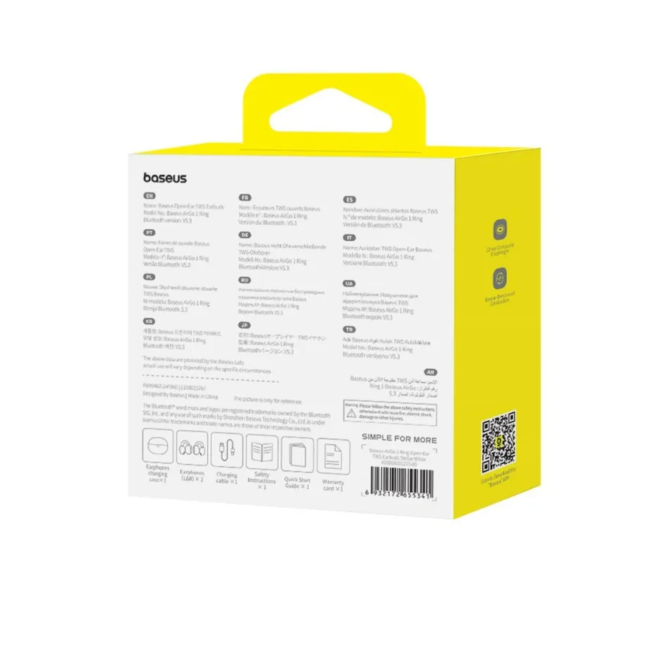 Baseus AirGo 1 Ring A00069201113-00 mustad TWS Bluetooth 5.3 in-ear kõrvaklapid, 6+25 h akuga, veekindlad, puutejuhtimisega, kõnede ja muusika jaoks – 8
