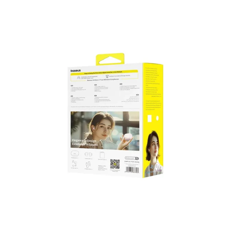 Baseus AirNora 3 roosad TWS Bluetooth 5.4 juhtmevabad in-ear kõrvaklapid ANC-ga, laadimiskarbi ja mikrofoniga, 30 h kuulamisaega, mudel A00076701413-00