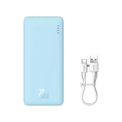 Baseus Airpow P10022801313-00 10000mAh 20W sinine liitium-polümeer toitepank, kahe seadme samaaegseks laadimiseks, USB-C/USB-A/Micro-USB, LED-indikaatorid, kaasas kaabel