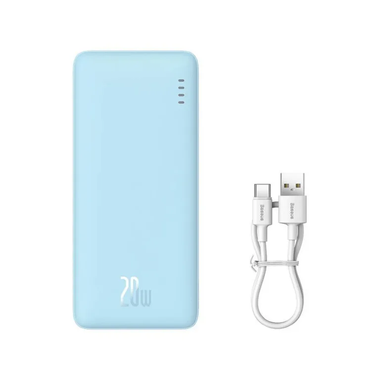 Baseus Airpow P10022801313-00 10000mAh 20W sinine liitium-polümeer toitepank, kahe seadme samaaegseks laadimiseks, USB-C/USB-A/Micro-USB, LED-indikaatorid, kaasas kaabel