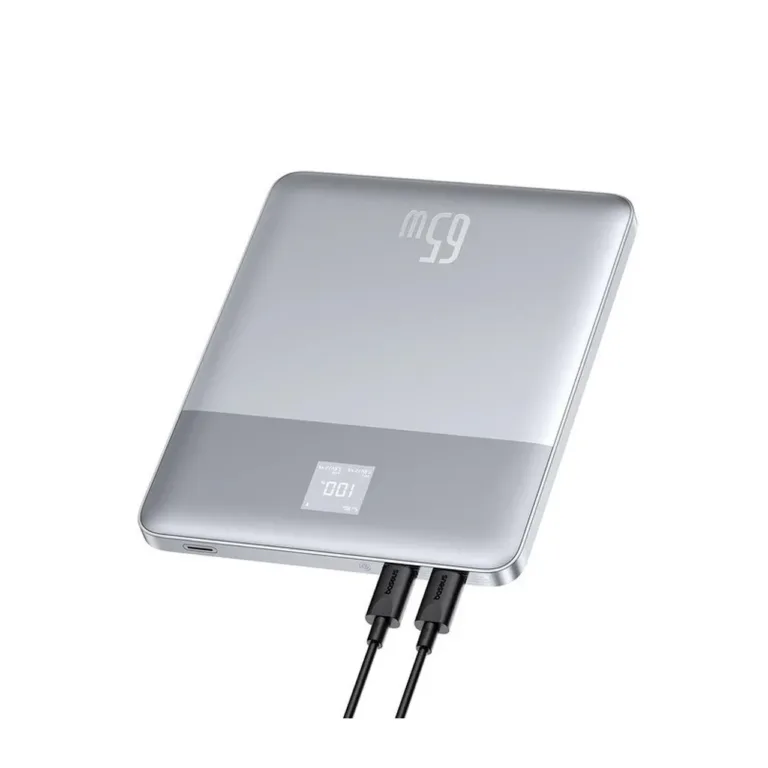 Baseus Blade2 P10063801S13-00 12000 mAh 65W hõbedane üliõhuke kiirlaadimisega USB-C akupank sisseehitatud ekraani ja suure turvalisusega, sobib sülearvutitele, telefonidele ja tahvelarvutitele.