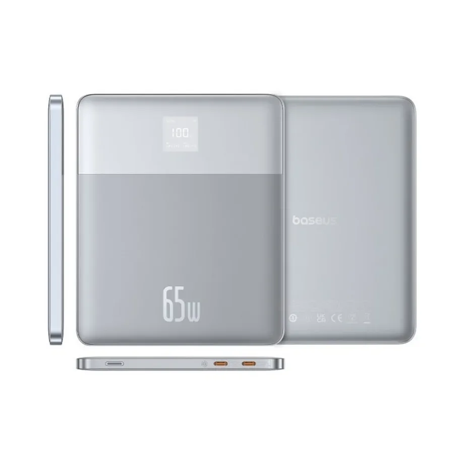 Baseus Blade2 P10063801S13-00 12000 mAh 65W hõbedane üliõhuke kiirlaadimisega USB-C akupank sisseehitatud ekraani ja suure turvalisusega, sobib sülearvutitele, telefonidele ja tahvelarvutitele.