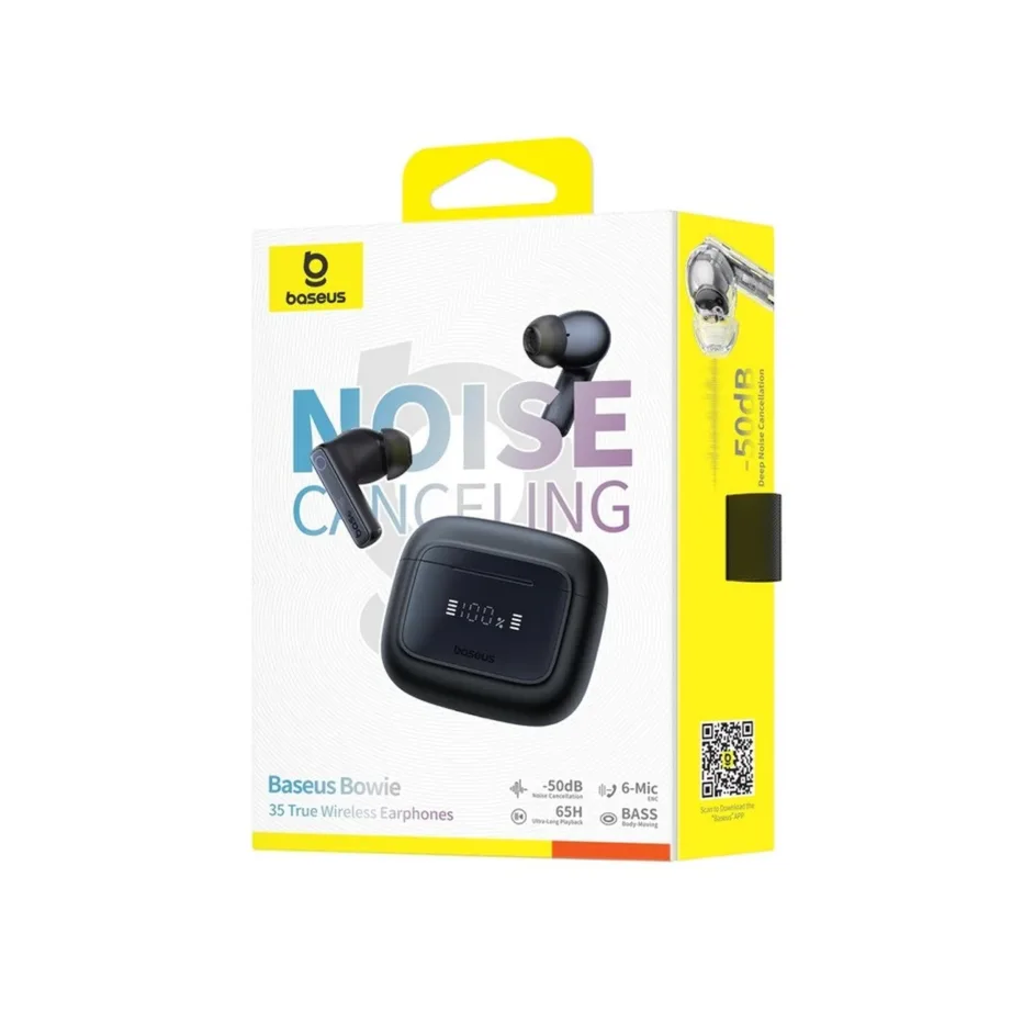 Baseus Bowie 35 mustad TWS mürasummutusega Bluetooth kõrvaklapid, 65h – 7