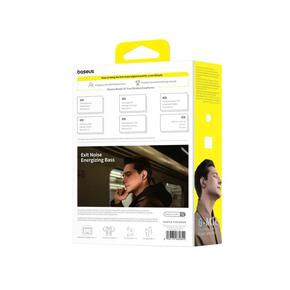 Baseus Bowie 35 mustad TWS mürasummutusega Bluetooth kõrvaklapid, 65h – 8