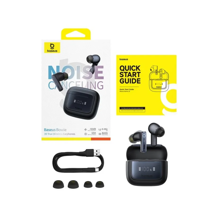 Baseus Bowie 35 mustad TWS mürasummutusega Bluetooth kõrvaklapid, 65h – 9