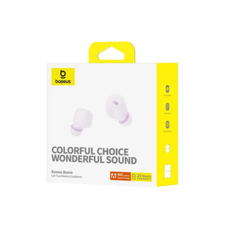 Baseus Bowie E18 lilla TWS in-ear juhtmevaba kõrvaklappide komplekt kõnedele ja muusikale, IPX4, Bluetooth 5.3, laadimiskarbi ja mürasummutusega
