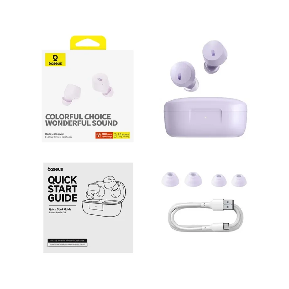 Baseus Bowie E18 lilla TWS in-ear juhtmevaba kõrvaklappide komplekt kõnedele ja muusikale, IPX4, Bluetooth 5.3, laadimiskarbi ja mürasummutusega – 7