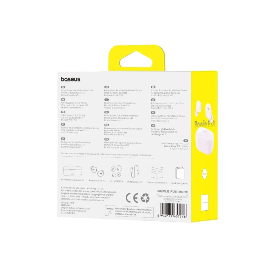 Baseus Bowie E18 lilla TWS in-ear juhtmevaba kõrvaklappide komplekt kõnedele ja muusikale, IPX4, Bluetooth 5.3, laadimiskarbi ja mürasummutusega – 8