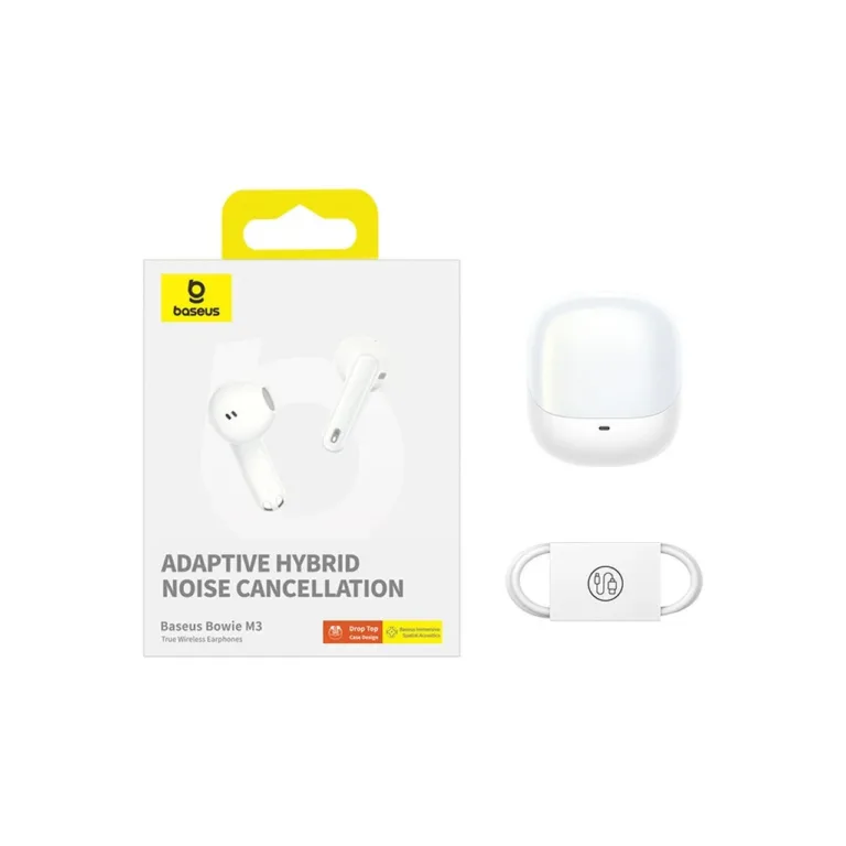 Baseus Bowie M3 valged juhtmevabad Bluetooth 5.3 in-ear kõrvaklapid laadimiskarbiga, 30 h aku