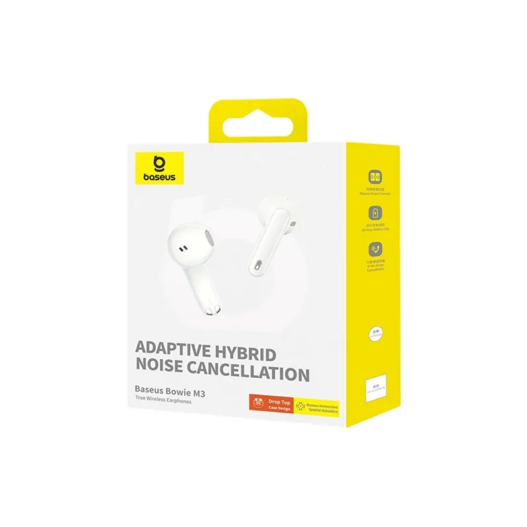 Baseus Bowie M3 valged juhtmevabad Bluetooth 5.3 in-ear kõrvaklapid laadimiskarbiga, 30 h aku