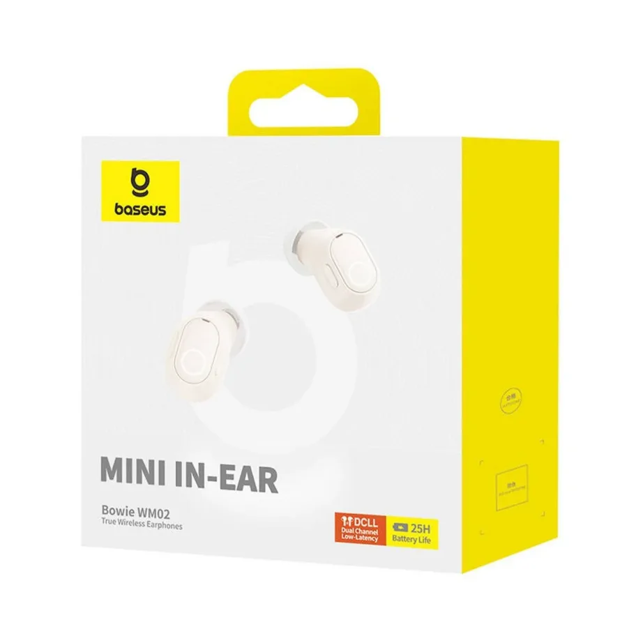 Baseus Bowie WM02 valged TWS in-ear juhtmevabad kõrvaklapid laadimiskarbiga, Bluetooth 5.3, kuni 25 h aku, USB-C - 5