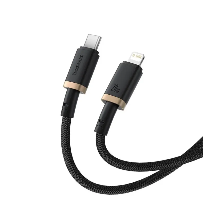 Baseus Dura 1 m must/kuldne USB-C – Lightning 20 W kiirlaadimiskaabel, nailon, iPhone’ile – 4