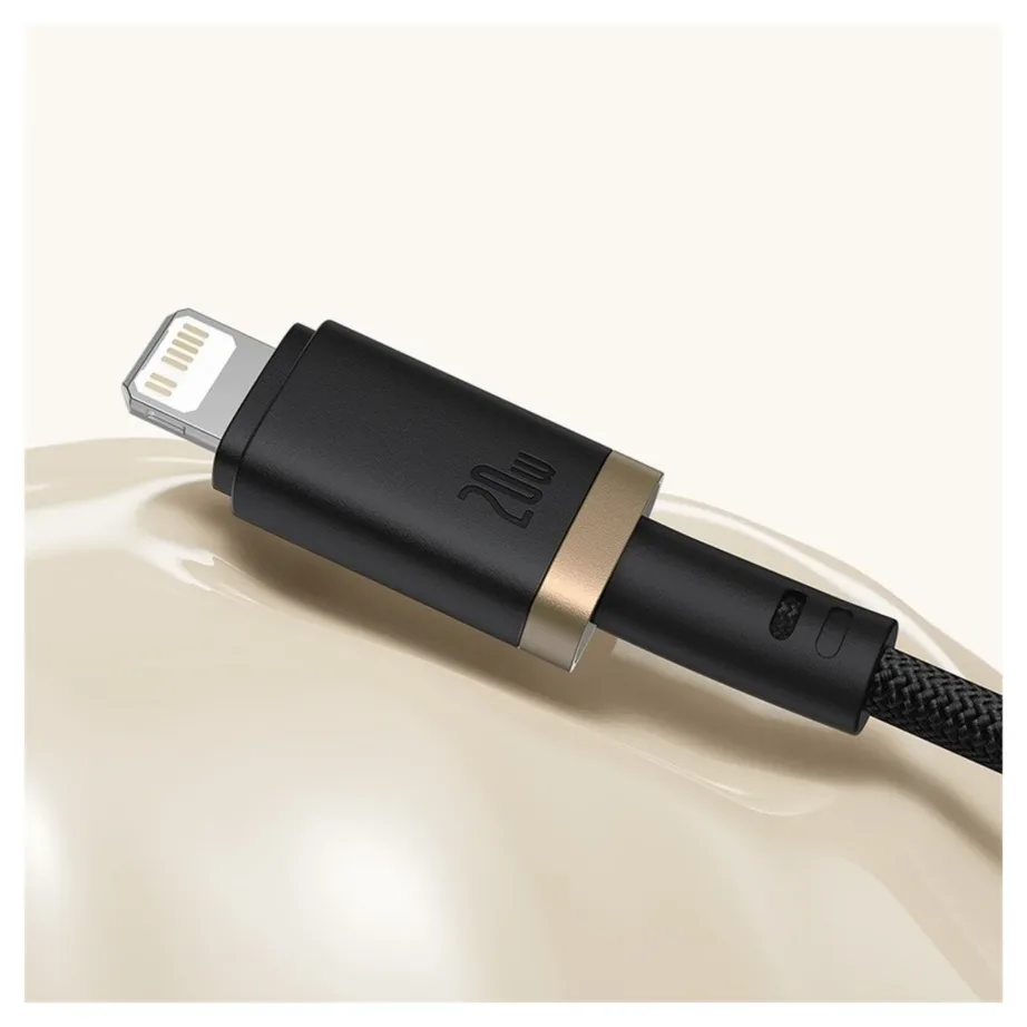Baseus Dura 1 m must/kuldne USB-C – Lightning 20 W kiirlaadimiskaabel, nailon, iPhone’ile – 5