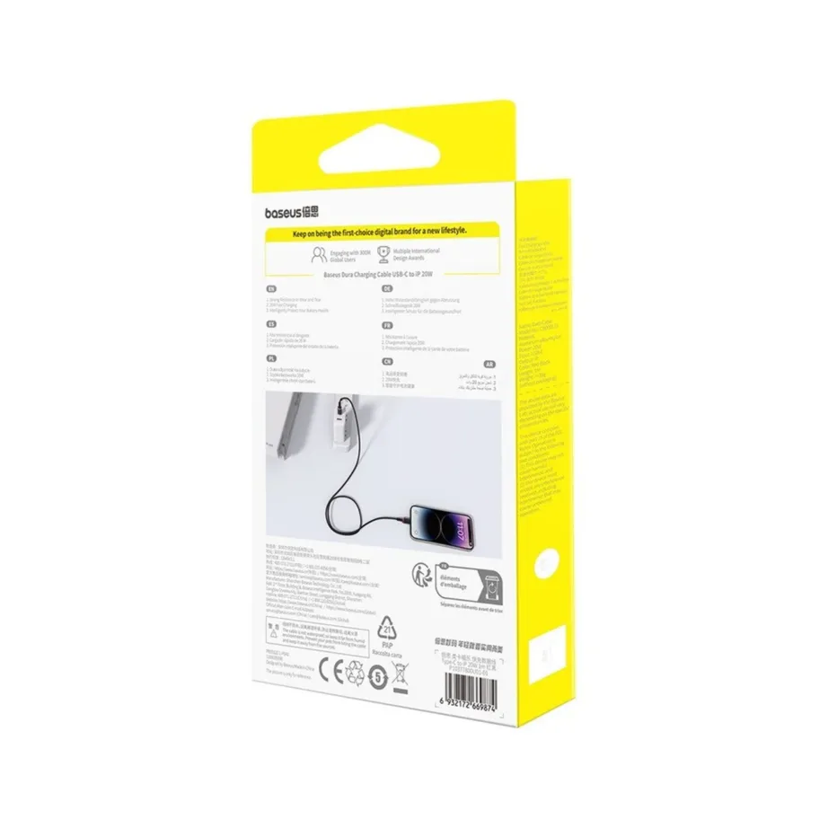 Baseus Dura 1 m must/kuldne USB-C – Lightning 20 W kiirlaadimiskaabel, nailon, iPhone’ile – 6