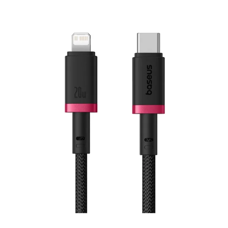 Baseus Dura P10377800U01-01 1 m must/punane Type-C–Lightning 20 W kiirlaadimiskaabel nailonkattega Apple seadmetele