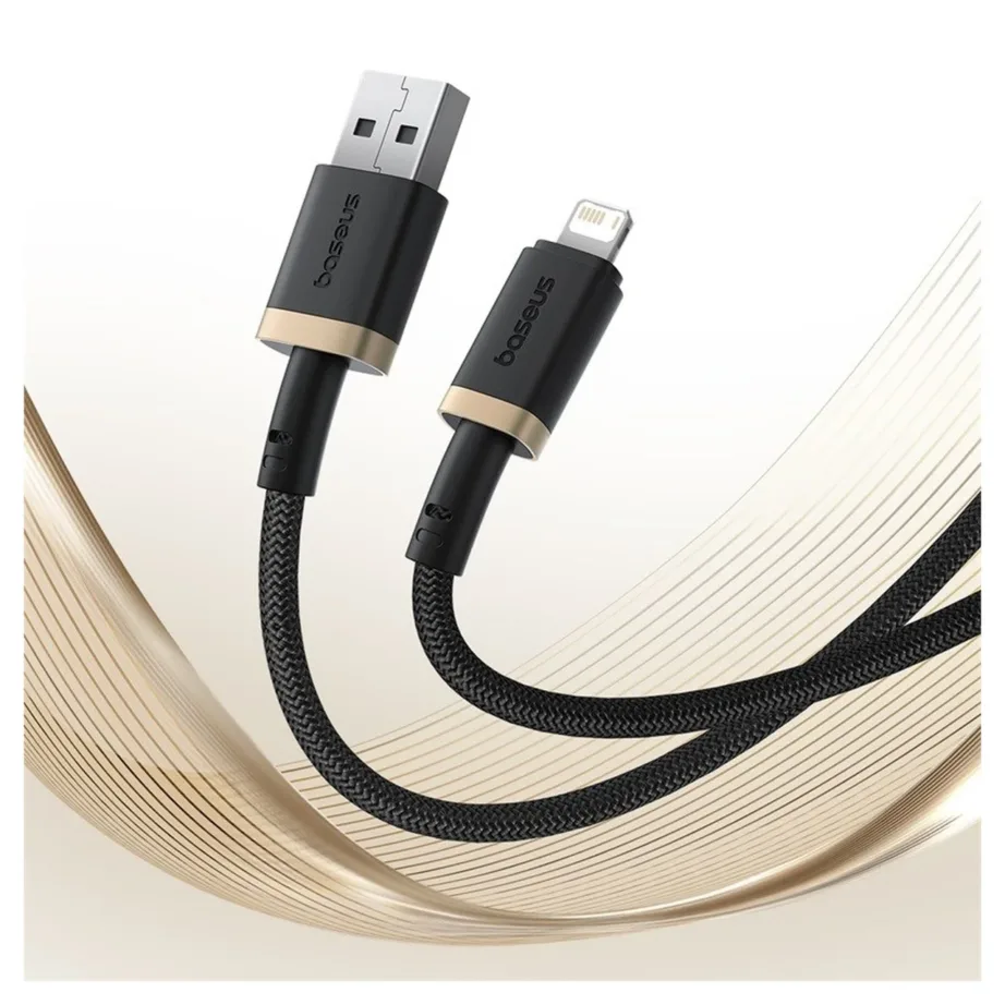 Baseus Dura P10377801U01-00 1 m 2,4 A must/kuldne nailonist USB-A–Lightning kiirlaadimiskaabel Apple’i seadmetele – 7