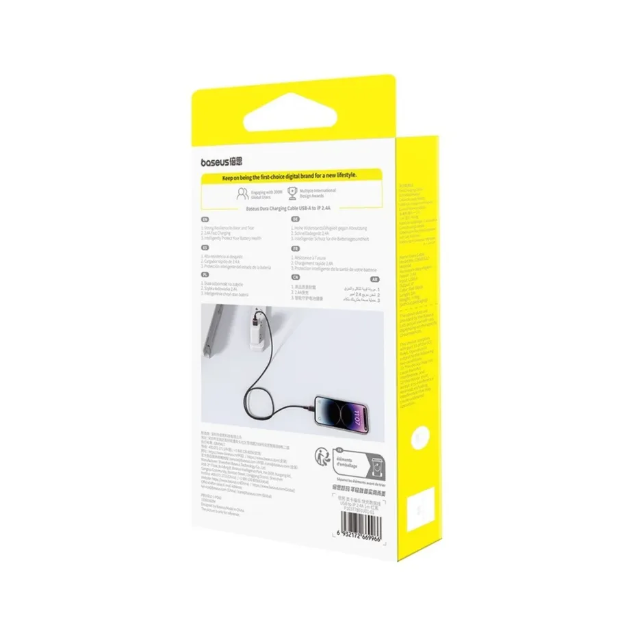 Baseus Dura P10377801U01-01 1 m 2,4A must/punane nailonist USB-A to Lightning kiirlaadimiskaabel Apple seadmetele – 9