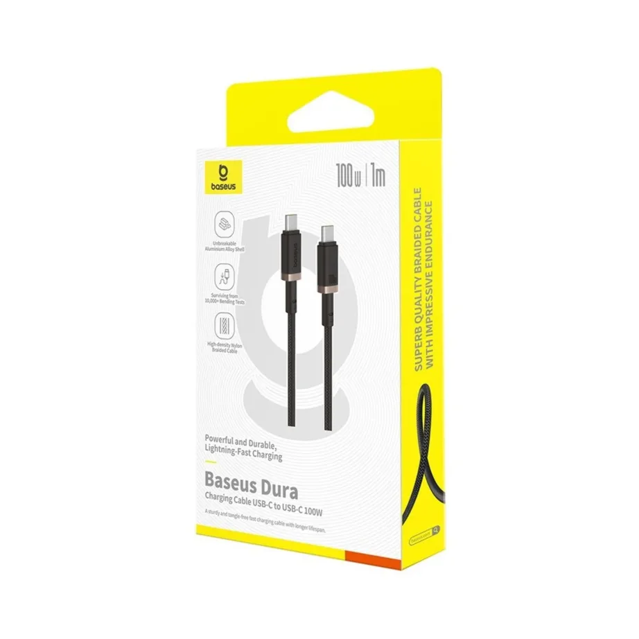 Baseus Dura P10377803U01-00 1 m 100 W USB-C–USB-C kiirlaadimiskaabel, nailon, must/kuldne – 6