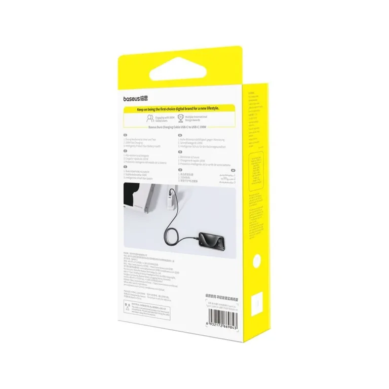 Baseus Dura P10377803U01-00 1 m 100 W USB-C–USB-C kiirlaadimiskaabel, nailon, must/kuldne