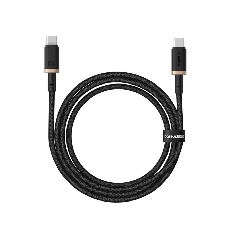 Baseus Dura P10377803U01-00 1 m 100 W USB-C–USB-C kiirlaadimiskaabel, nailon, must/kuldne