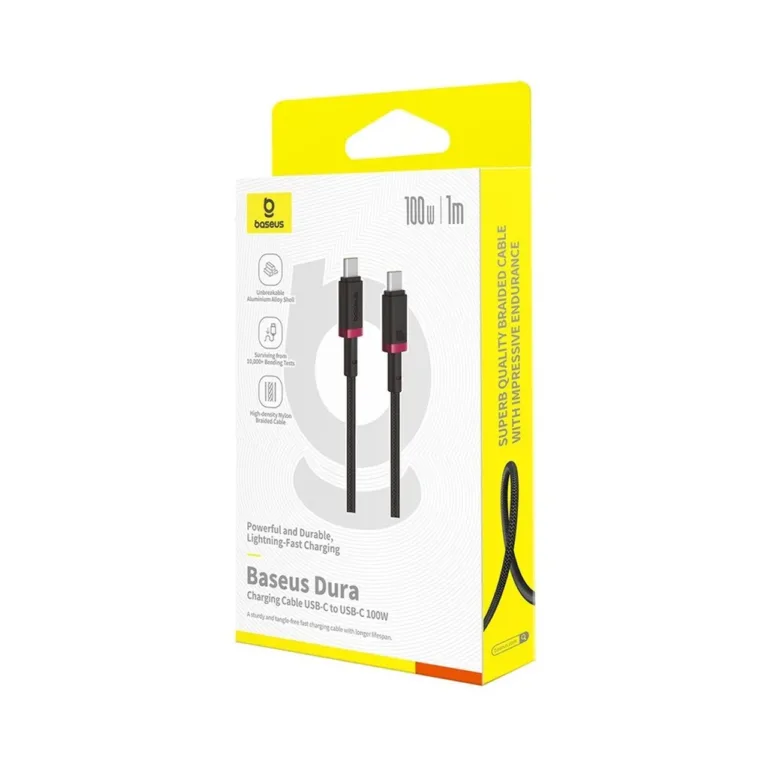 Baseus Dura P10377803U01-01 1 m 100 W USB-C–USB-C kiirlaadimiskaabel alumiinium, nailon, must/punane