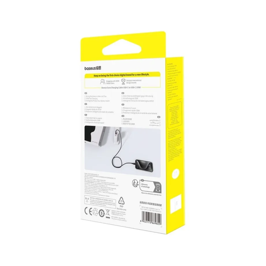 Baseus Dura P10377803U01-01 1 m 100 W USB-C–USB-C kiirlaadimiskaabel alumiinium, nailon, must/punane – 7