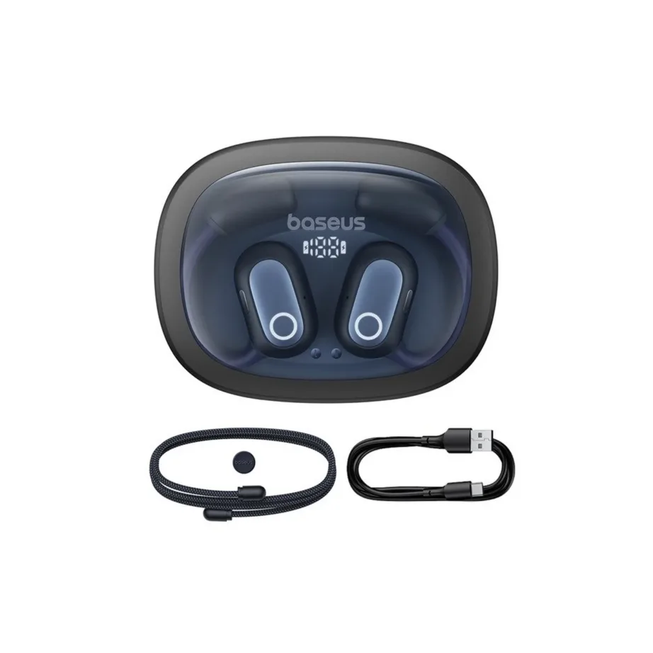 Baseus Eli Fit A00073200123-00 mustad avatud tüüpi IPX4 Bluetooth 5.3 juhtmevabad open-ear kõrvaklapid (behind-the-ear), USB-C, 7,5 tundi aku, muusika ja kõnede jaoks – 9