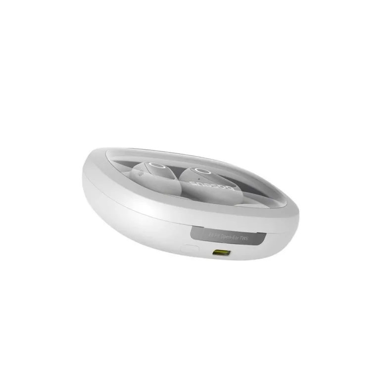 Baseus Eli Fit A00073200213-00 valged IPX4 avatud tüüpi Bluetooth 5.3 open-ear juhtmevabad peakomplektid USB-C laadimisega, puutetundliku juhtimisega, 7,5-tunnise kuulamisajaga, kahe kõrva jaoks kõnede ja muusika esitamiseks