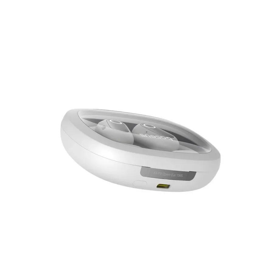 Baseus Eli Fit A00073200213-00 valged IPX4 avatud tüüpi Bluetooth 5.3 open-ear juhtmevabad peakomplektid USB-C laadimisega, puutetundliku juhtimisega, 7,5-tunnise kuulamisajaga, kahe kõrva jaoks kõnede ja muusika esitamiseks – 4