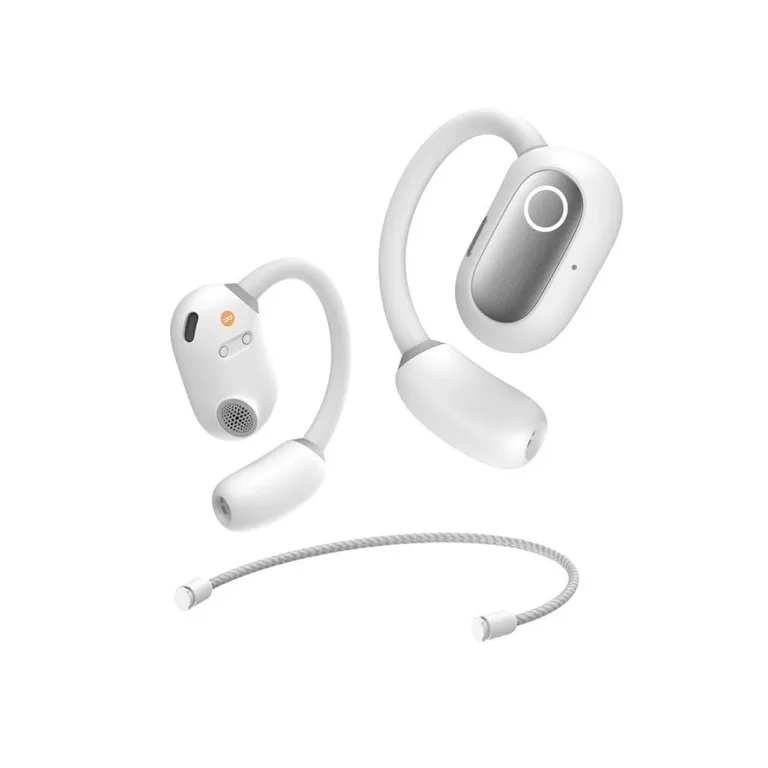 Baseus Eli Fit A00073200213-00 valged IPX4 avatud tüüpi Bluetooth 5.3 open-ear juhtmevabad peakomplektid USB-C laadimisega, puutetundliku juhtimisega, 7,5-tunnise kuulamisajaga, kahe kõrva jaoks kõnede ja muusika esitamiseks