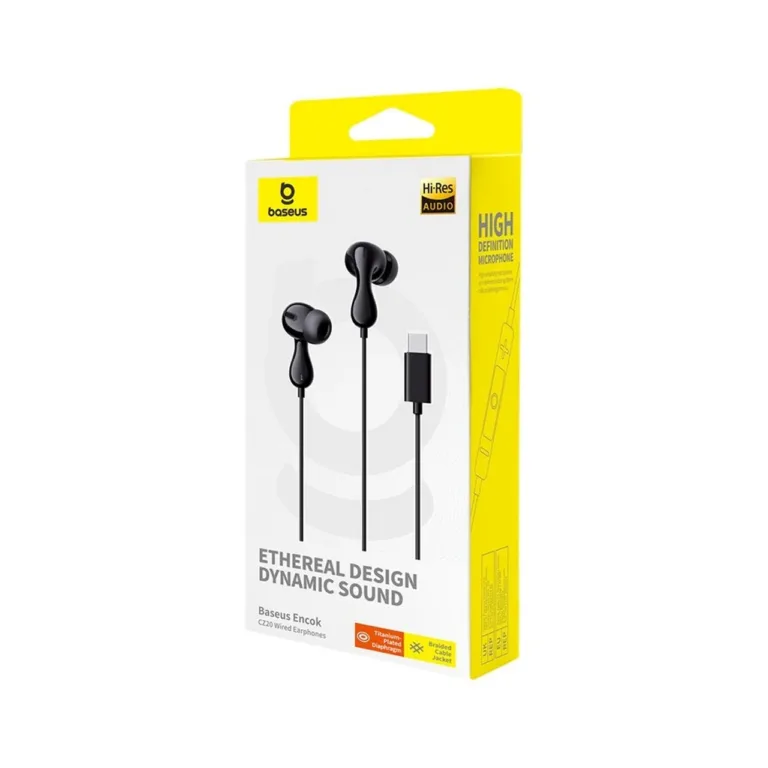 Baseus Encok CZ20 USB-C juhtmega mustad in-ear kõrvaklapid mikrofoniga, 1.1 m ABS kaabel