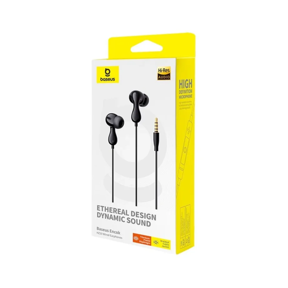 Baseus Encok HZ20 1,1 m mustad juhtmega in-ear kõrvaklapid mikrofoniga, 3,5 mm pistik, nuppjuhtimine - 8