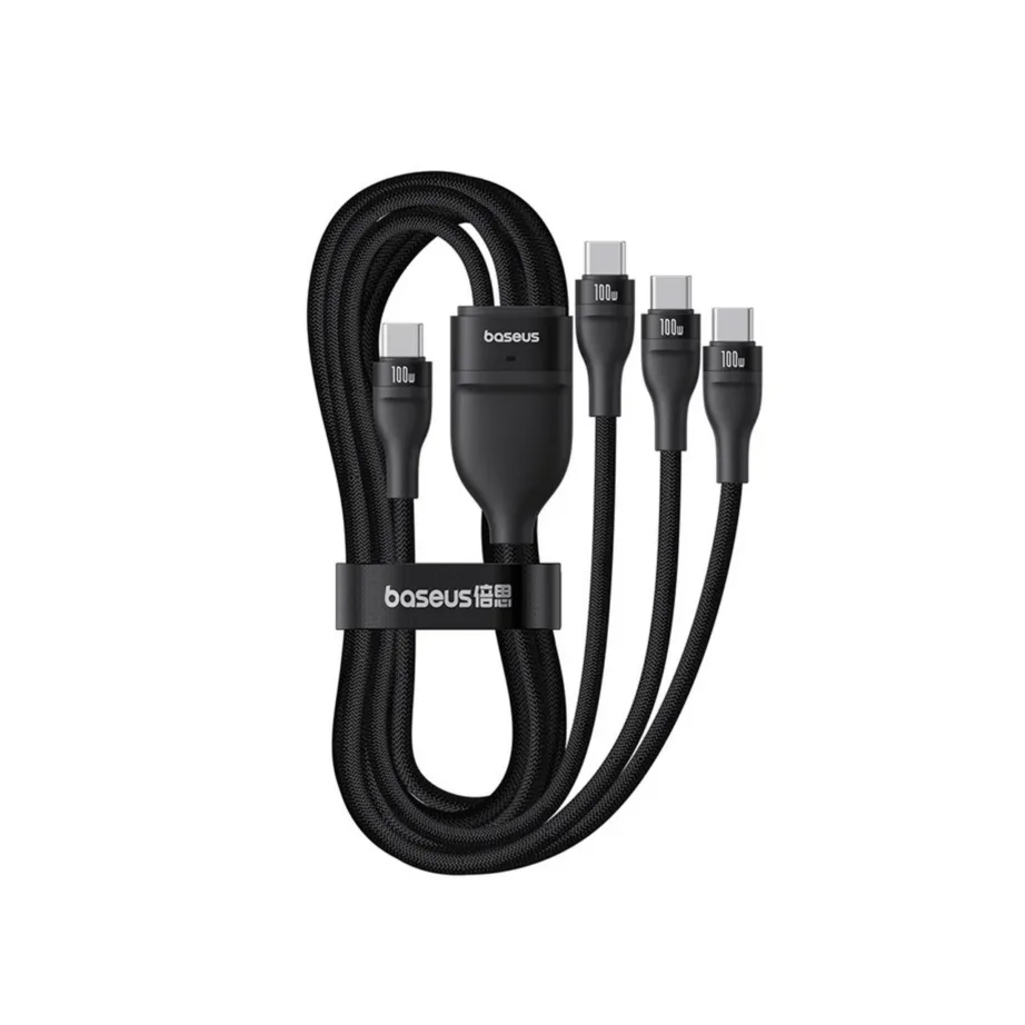 Baseus Flash Series P10377503111-00 1,5 m 3xUSB-C 100W nailonist kiirlaadimiskaabel must – 3