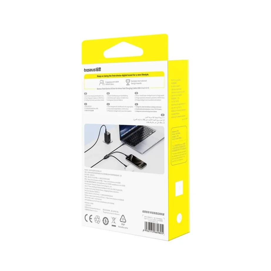 Baseus Flash Series P10377503111-00 1,5 m 3xUSB-C 100W nailonist kiirlaadimiskaabel must – 7