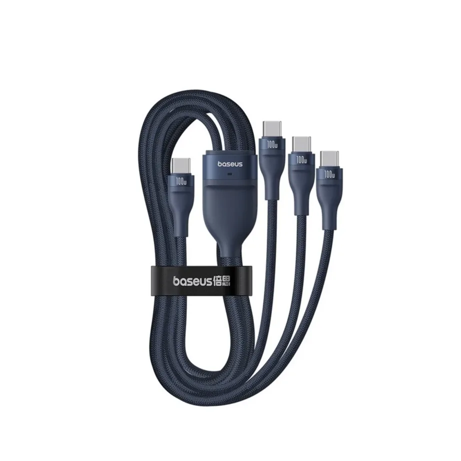 Baseus Flash Series P10377503321-00 1,5 m 3x USB-C 100W kiirlaadimiskaabel, sinine, punutud nailon – 3