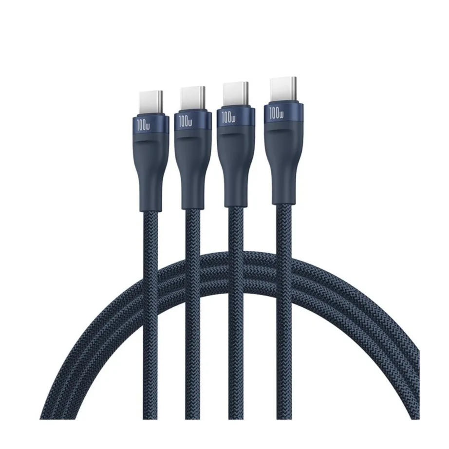 Baseus Flash Series P10377503321-00 1,5 m 3x USB-C 100W kiirlaadimiskaabel, sinine, punutud nailon – 5