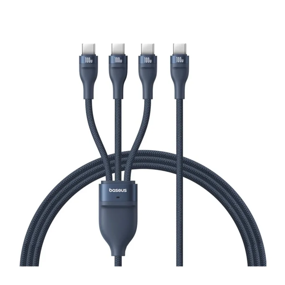 Baseus Flash Series P10377503321-00 1,5 m 3x USB-C 100W kiirlaadimiskaabel, sinine, punutud nailon