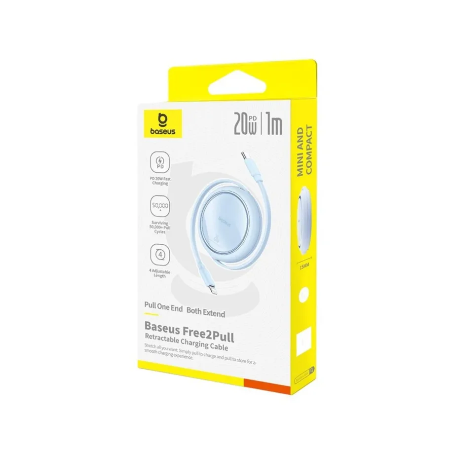 Baseus Free2Pull P10364501311-00 1 m sinine USB-C–Lightning 20 W kiirlaadimisega tagasitõmmatav kaabel Apple’i seadmetele – 6