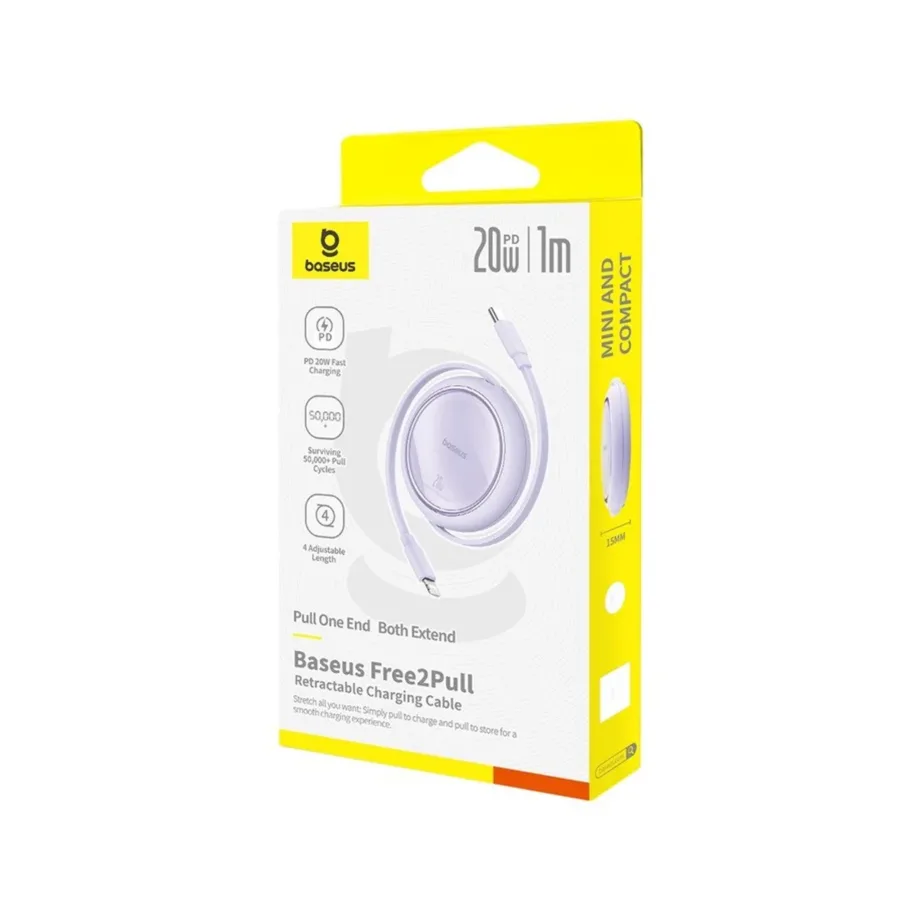 Baseus Free2Pull P10364501511-00 1 m 20 W USB-C to Lightning tõmmatav kaabel, lilla TPE/PC – 6