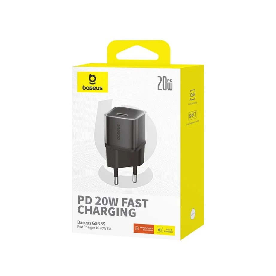 Baseus GaN5S P10162503113-00 20W USB-C kiirelaadija, must, kompaktne seinamudel universaalsetele seadmetele – 6