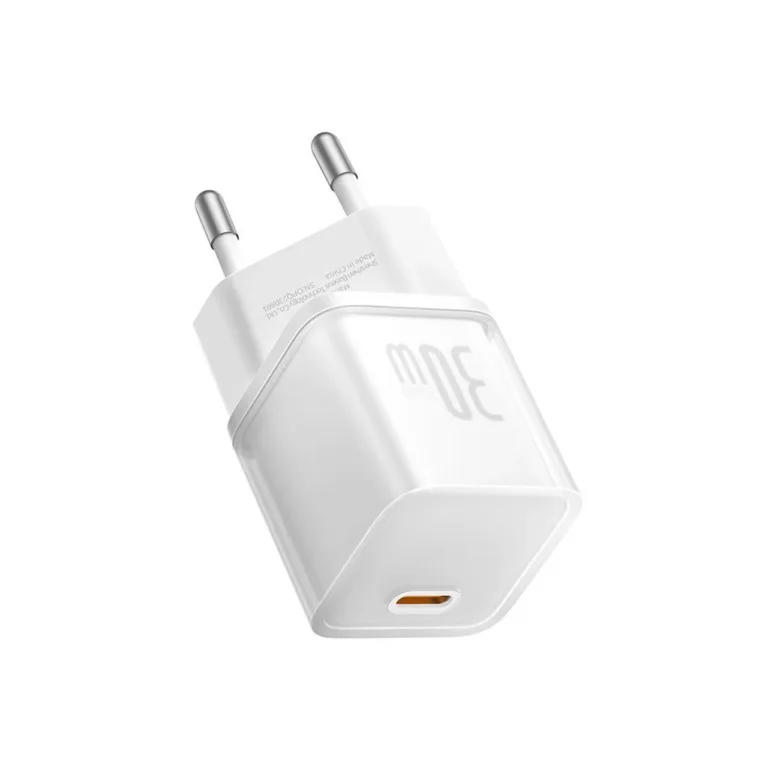 Baseus GaN5S P10162504213-00 30W valge USB-C kiirlaadija Power Delivery, universaalne