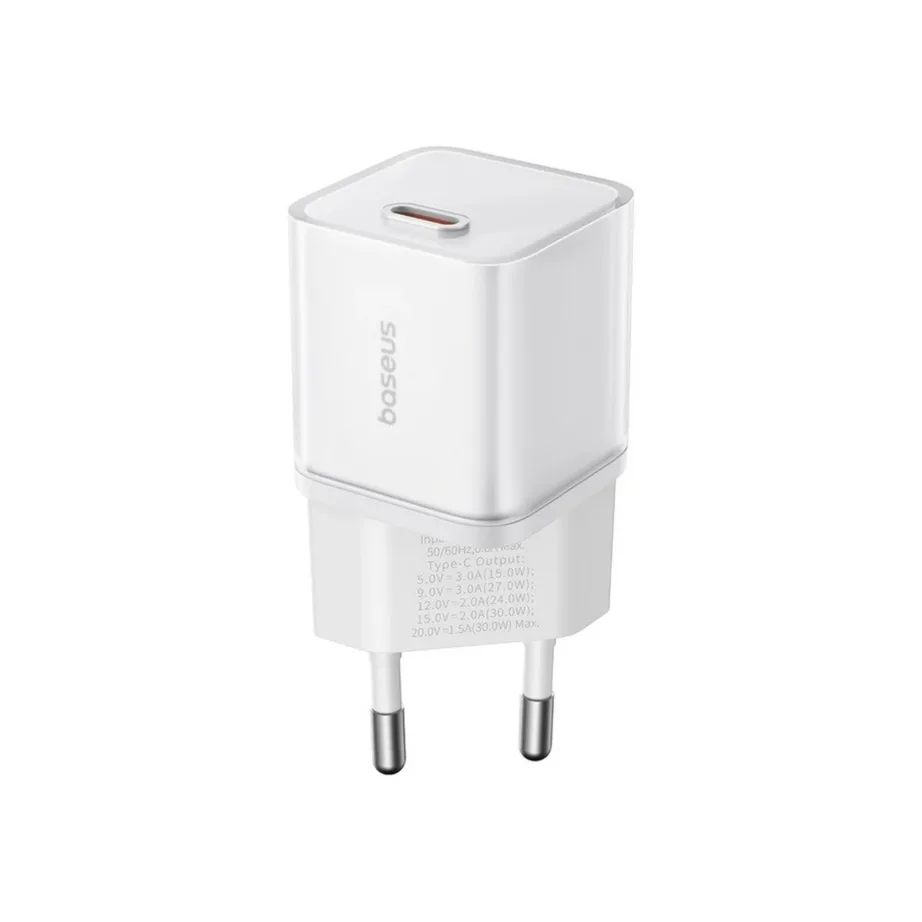 Baseus GaN5S P10162504213-00 30W valge USB-C kiirlaadija Power Delivery, universaalne